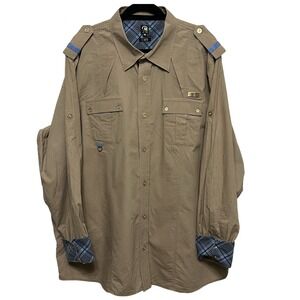 CAVI Men's 4XL Shirt Button Up Long Sleeve Tan Button Military Style Accent Trim